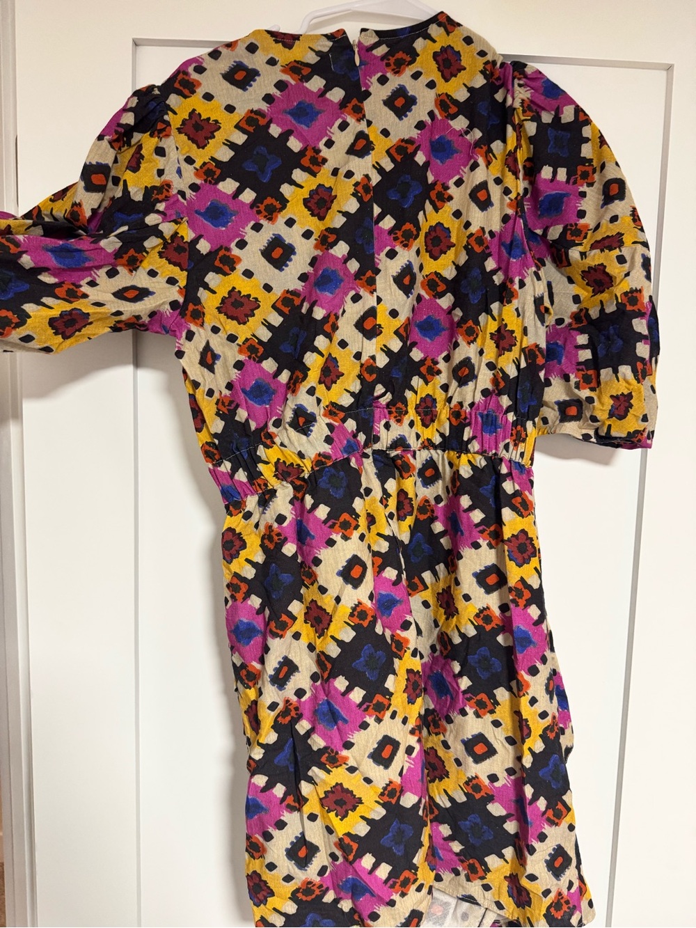 RHODE Multicolor Geometric Puff-Sleeve Mini Dress in Pink, Yellow & Blue - Picture 4 of 8